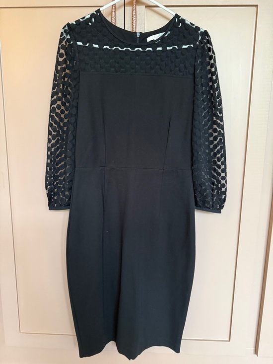 Boden Dresses & Skirts - Boden Black Sheath Dress with Polka Mesh Sleeves (8R)
